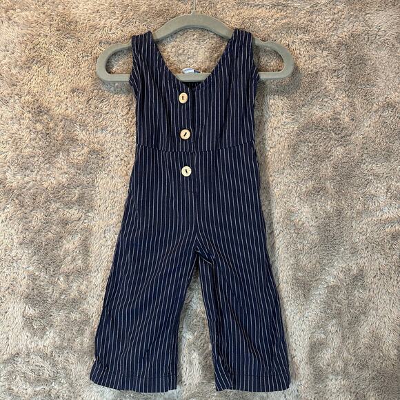 Baileys Blossoms 3-6 Months Baby Girl Blue White Stripe Romper Overalls Jumpsuit - Picture 2 of 9